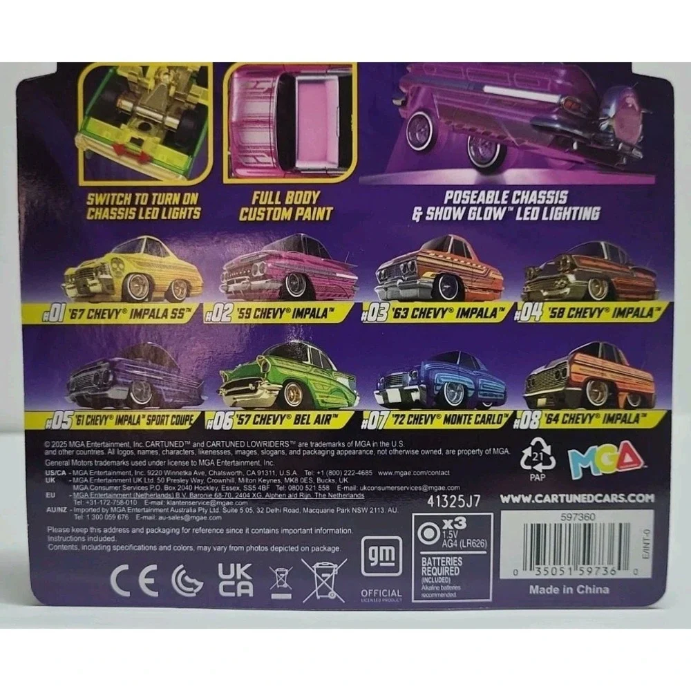 MGA Car Tuned Series 1 Lowriders‎ 59 Chevy Impala Pink With LED Lighting 2/8 Toy